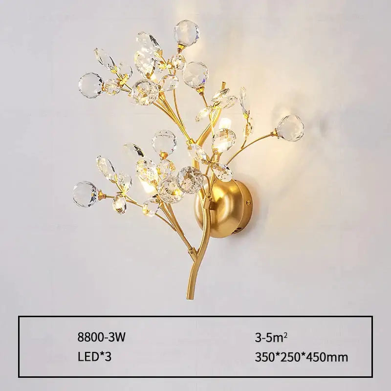 Post modern luxury gold crystal branch wall sconce bedroom light