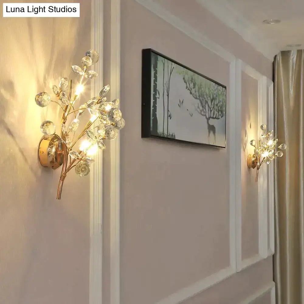 Post modern luxury gold crystal branch wall sconce bedroom light
