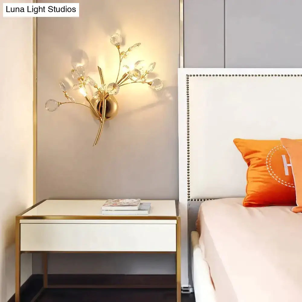 Post modern luxury gold crystal branch wall sconce bedroom light