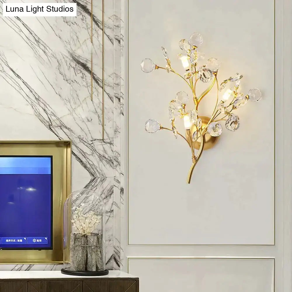 Post modern luxury gold crystal branch wall sconce bedroom light