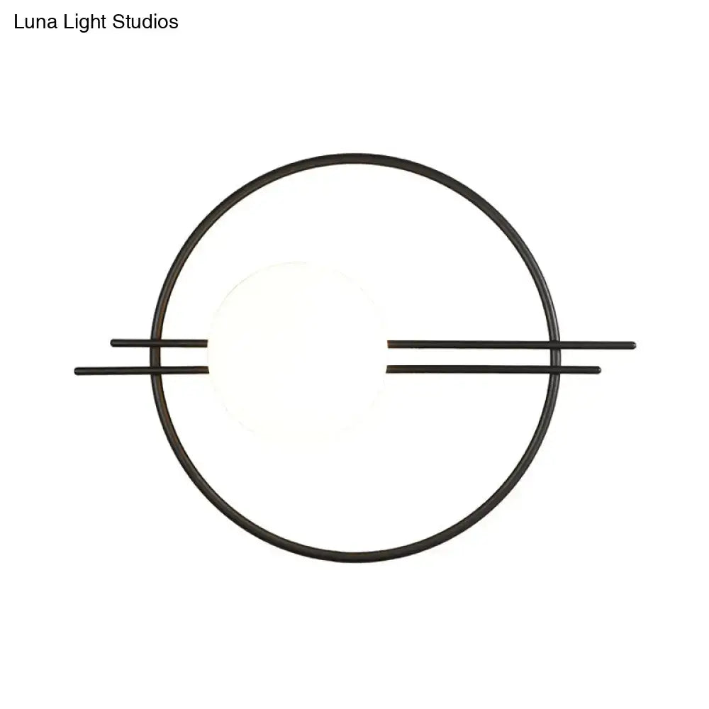 Postmodern black & brass sconce light with white glass bedroom lamp