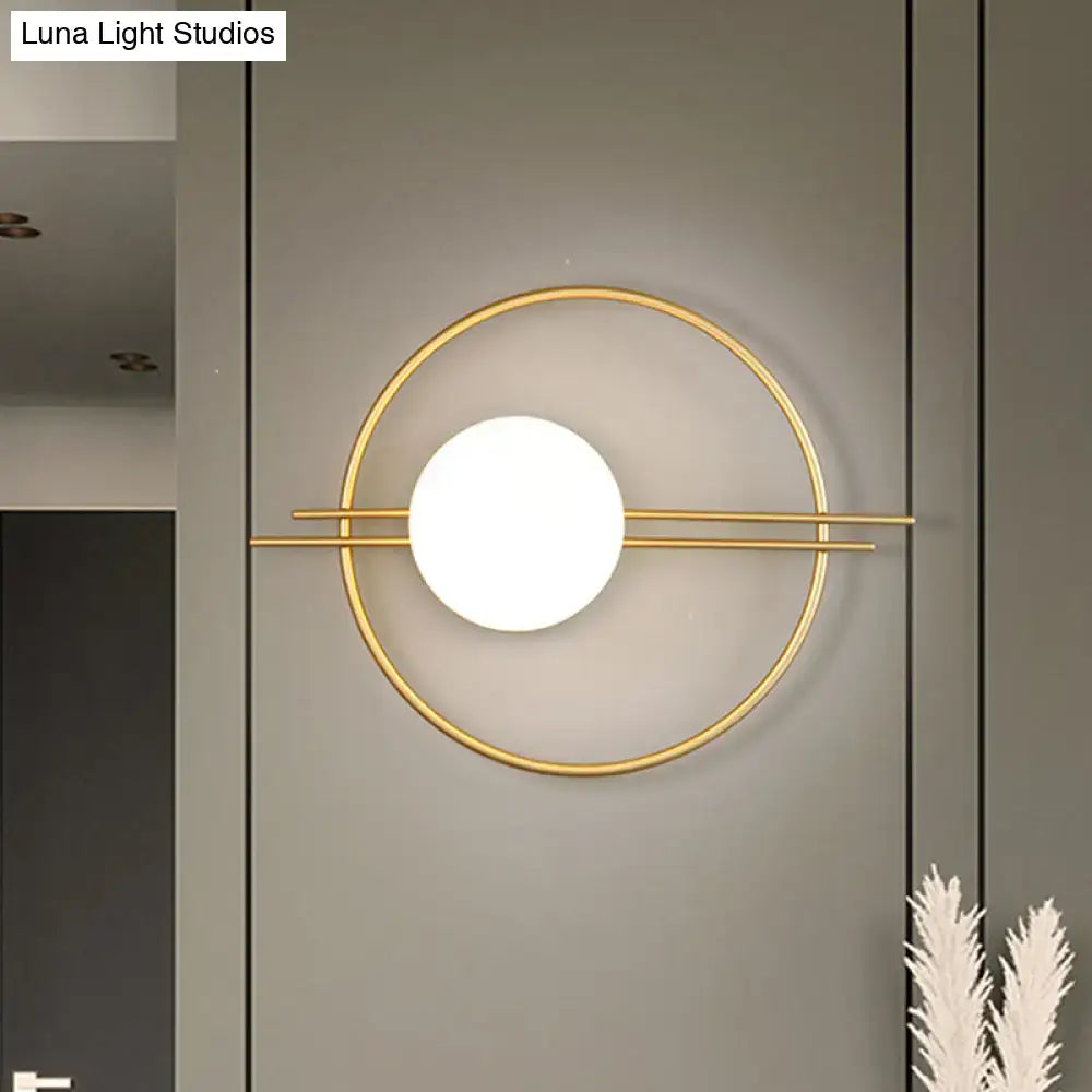 Postmodern black & brass sconce light with white glass bedroom lamp