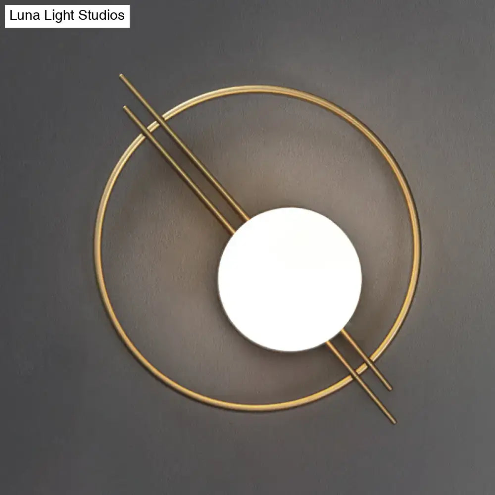 Postmodern black & brass sconce light with white glass bedroom lamp