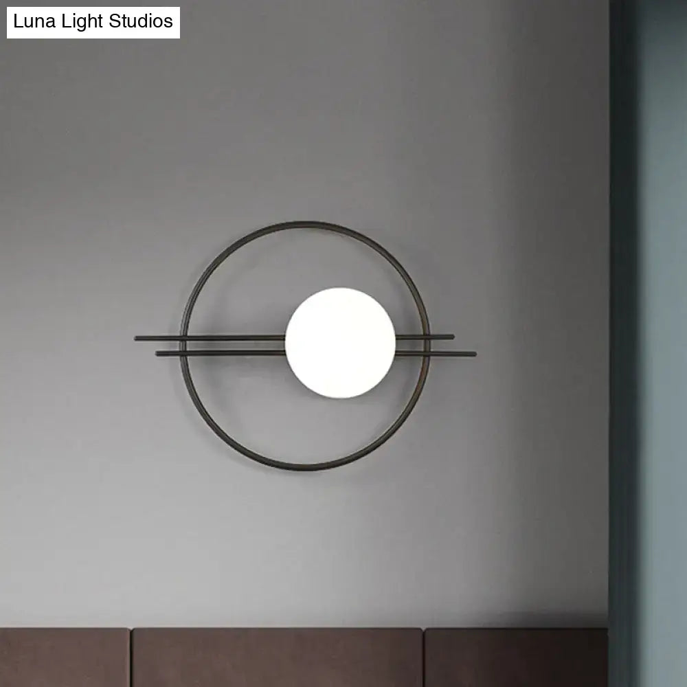 Postmodern black & brass sconce light with white glass bedroom lamp