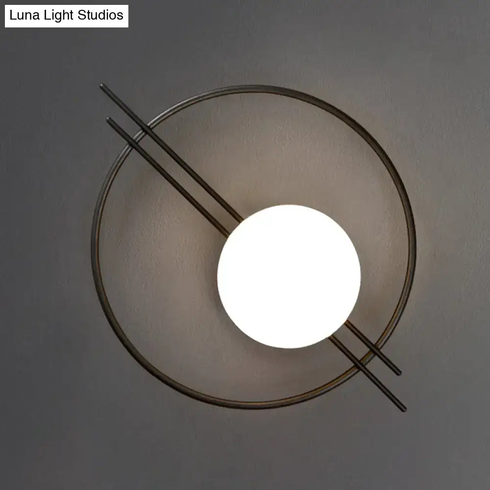 Postmodern black & brass sconce light with white glass bedroom lamp