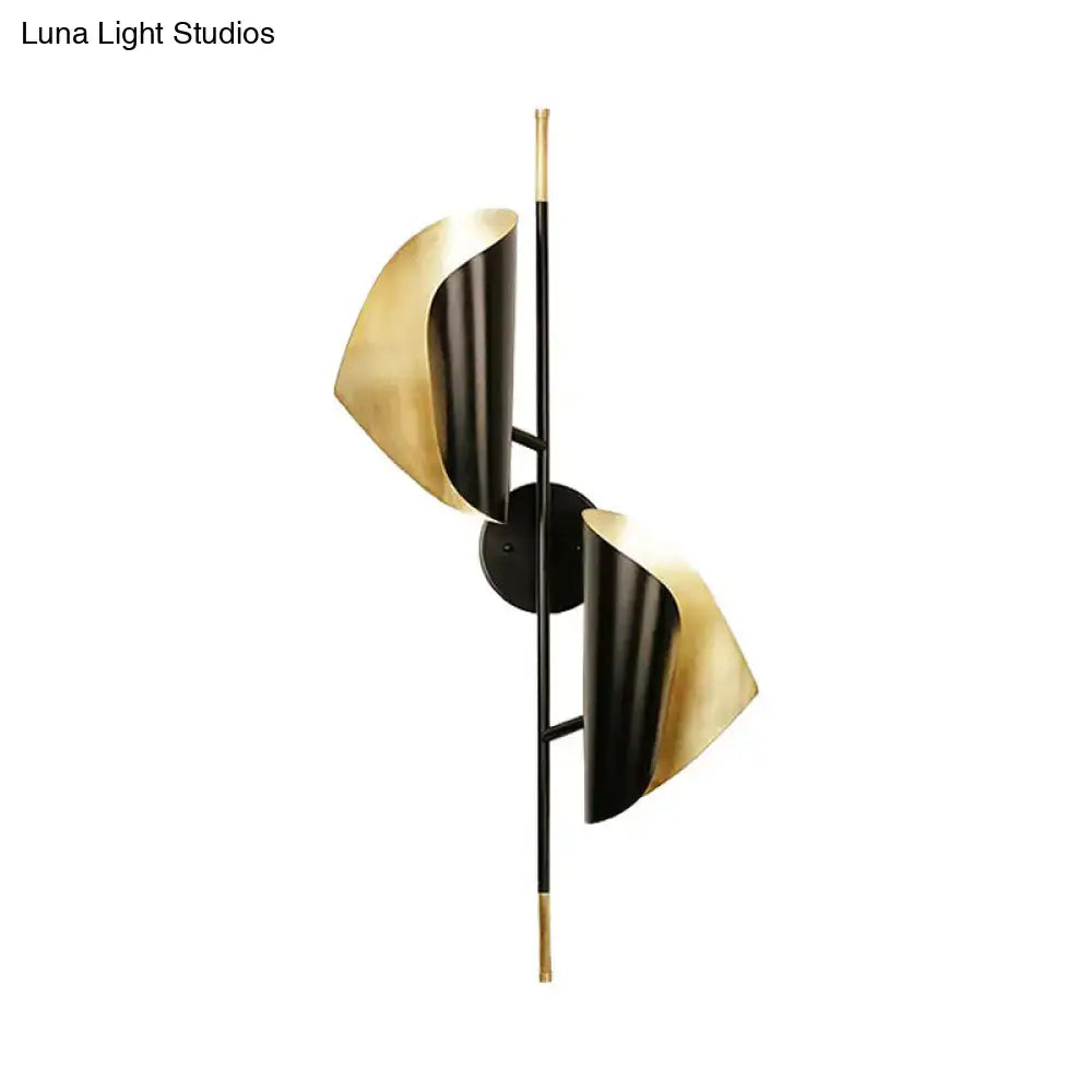 DecorBites™ Ribbed Curved Sheet Sconce - Postmodern 2 Heads Wall Mount Lighting for Stair - Black & Gold