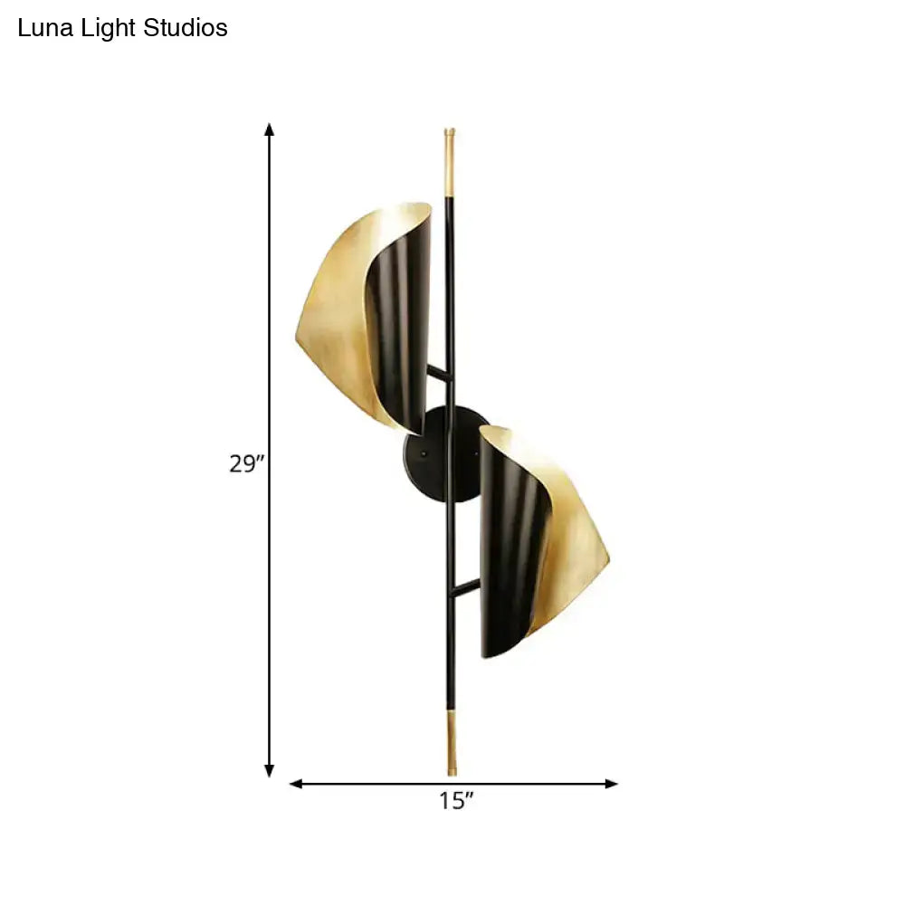 DecorBites™ Ribbed Curved Sheet Sconce - Postmodern 2 Heads Wall Mount Lighting for Stair - Black & Gold
