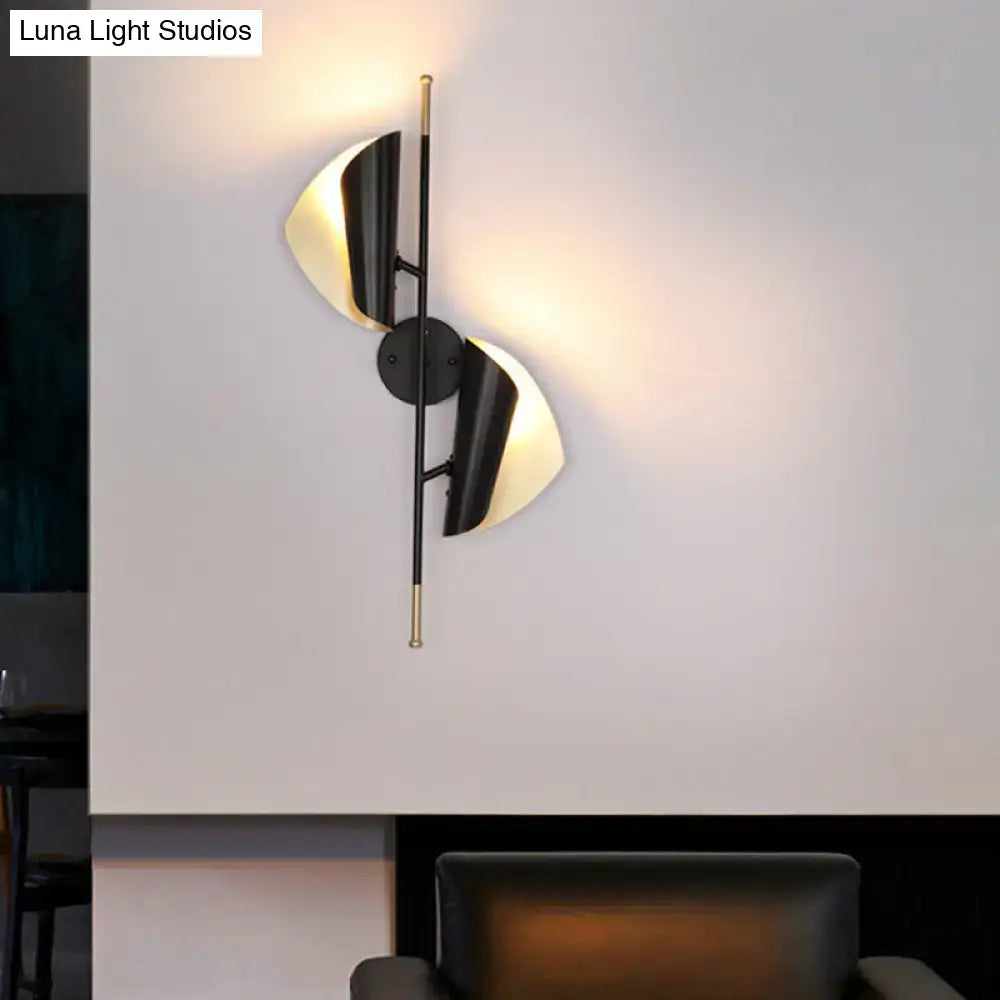 DecorBites™ Ribbed Curved Sheet Sconce - Postmodern 2 Heads Wall Mount Lighting for Stair - Black & Gold