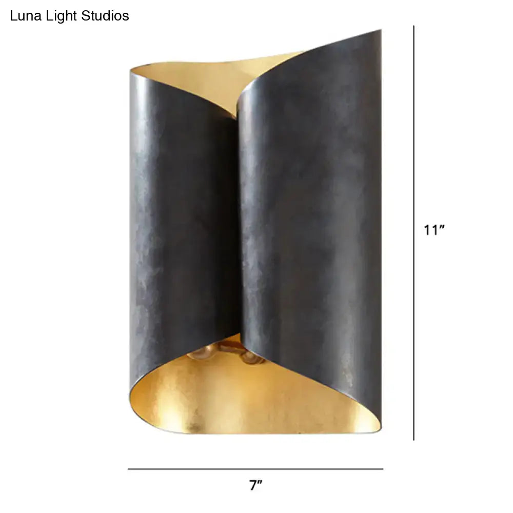 Postmodern black & gold roll metal wall lamp stairwell sconce