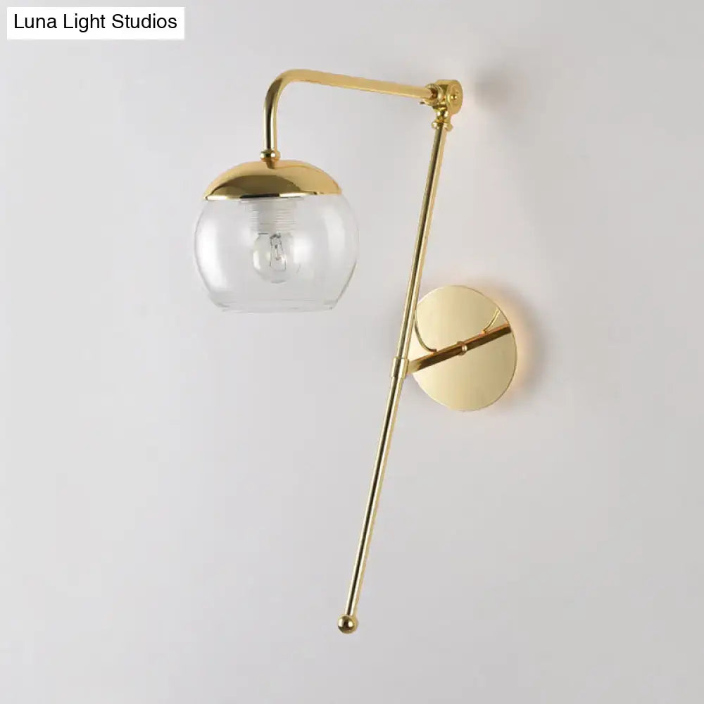 Postmodern black & gold swing arm wall sconce with clear glass bedroom light