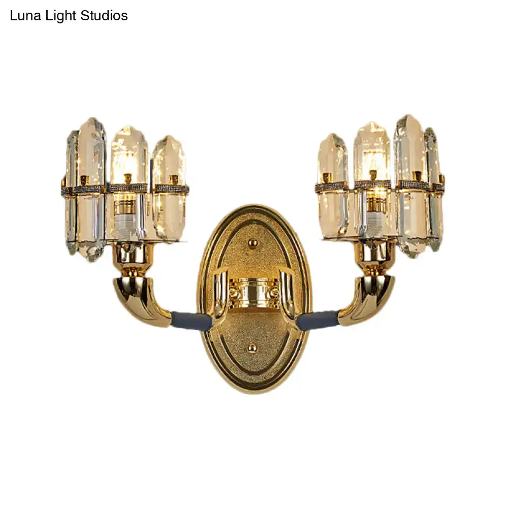 Postmodern blue & gold crystal wall mount lamp bedroom sconce