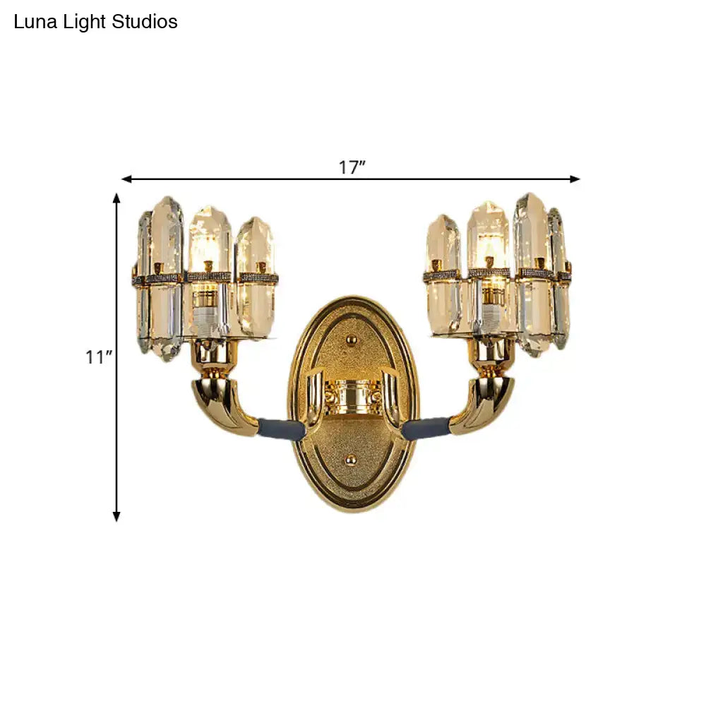 Postmodern blue & gold crystal wall mount lamp bedroom sconce