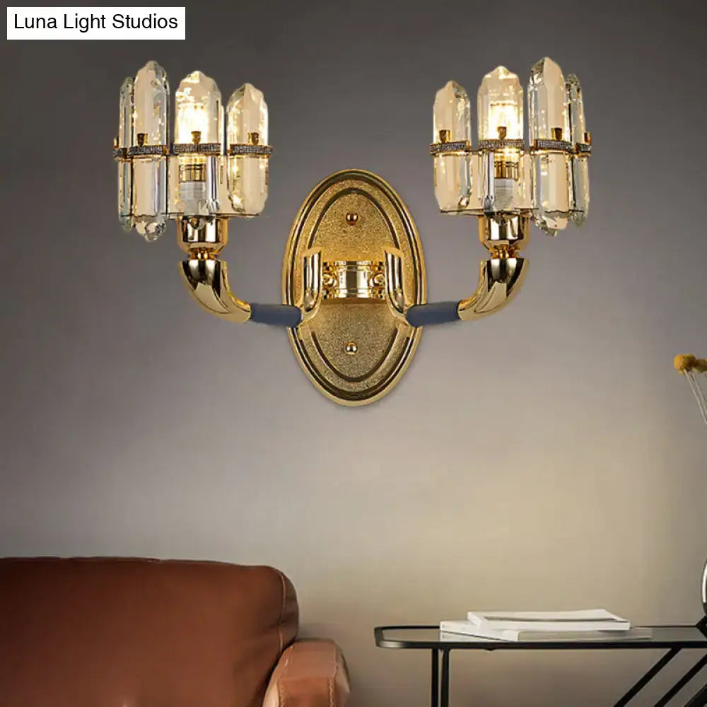 Postmodern blue & gold crystal wall mount lamp bedroom sconce
