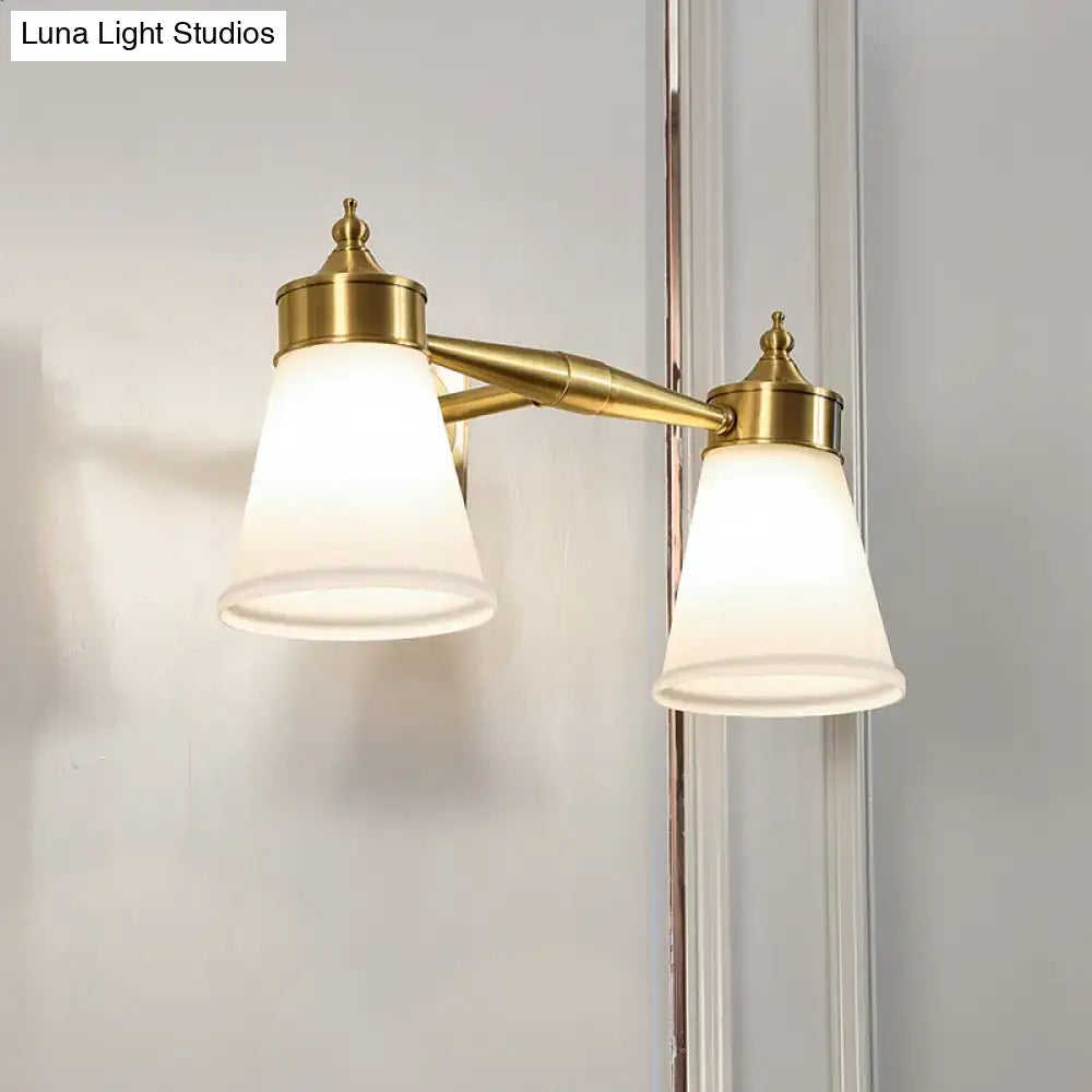 Postmodern brass and cream glass wall sconce bathroom vanity light