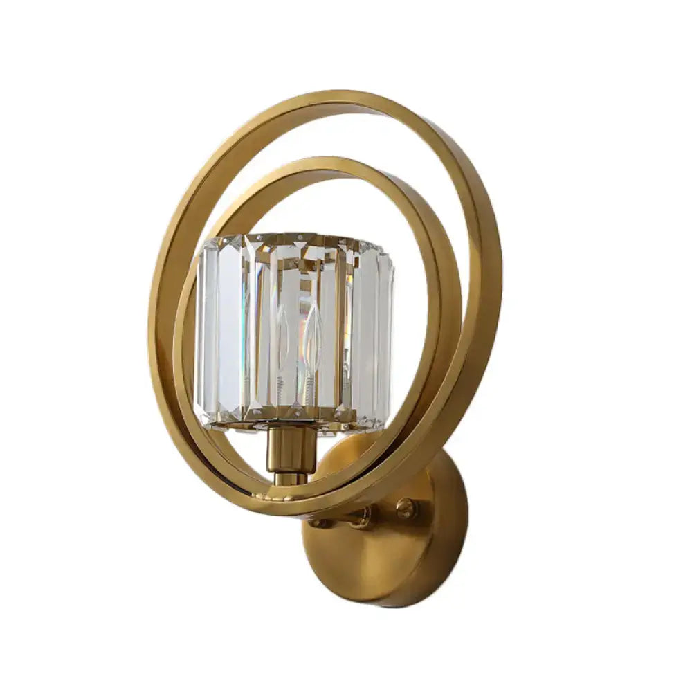Postmodern brass and crystal drum wall mount light bedroom sconce