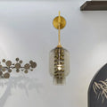 Postmodern brass and smoke gray glass wall lamp for tea room