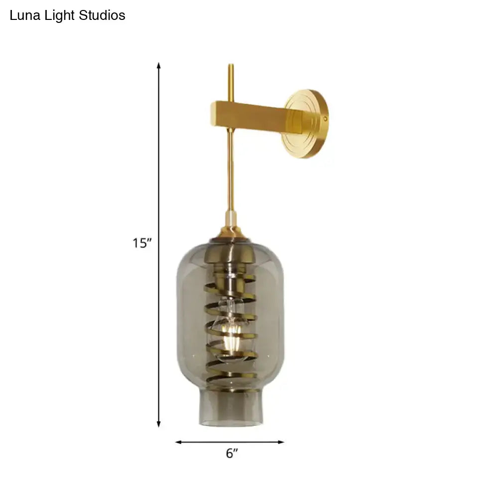 Postmodern brass and smoke gray glass wall lamp for tea room