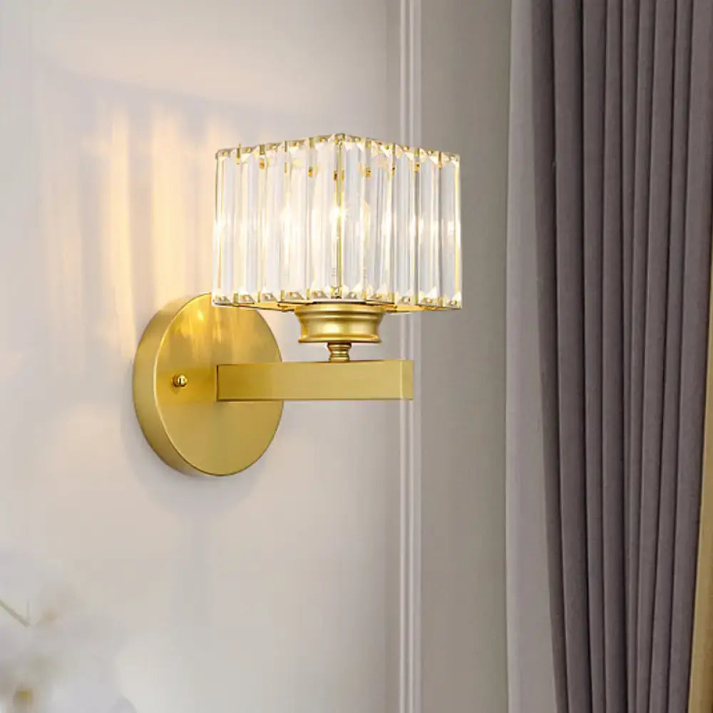 DecorBites™ Postmodern Crystal Block Wall Sconce with Brass/Black Backplate for Bedroom