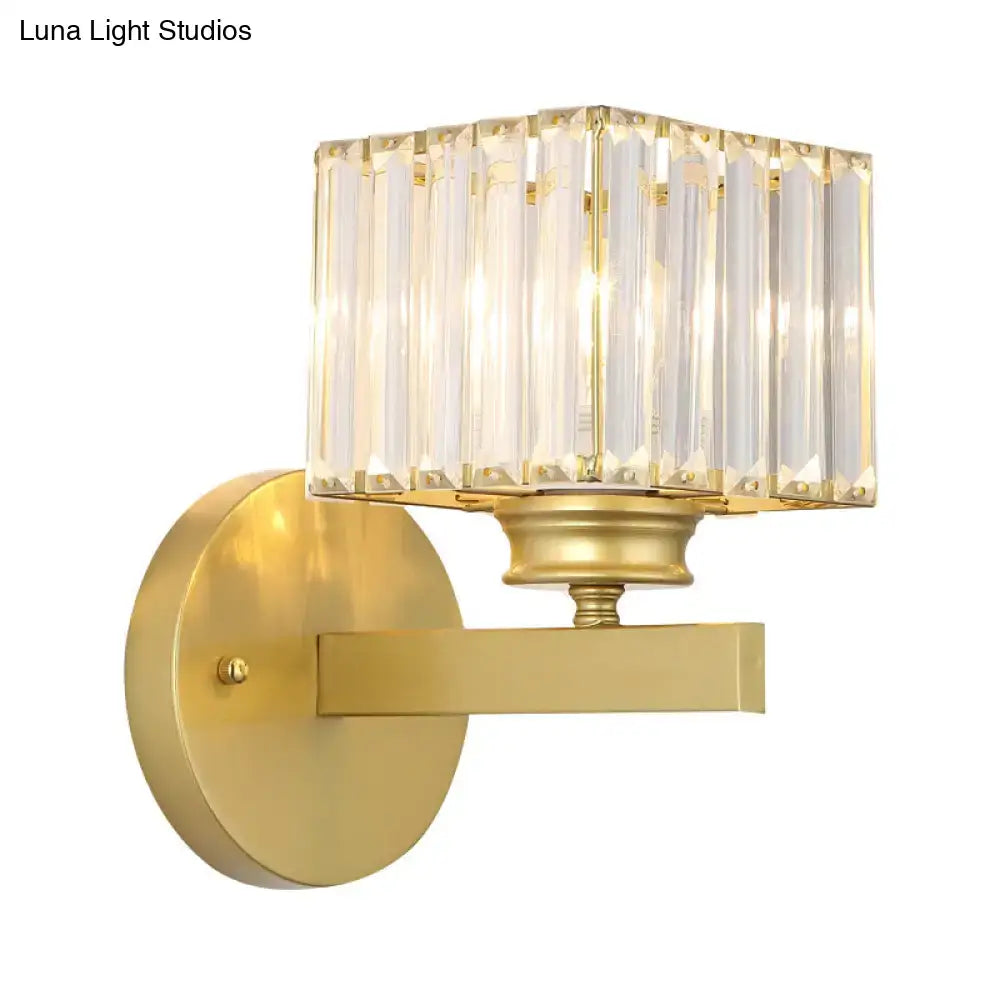 DecorBites™ Postmodern Crystal Block Wall Sconce with Brass/Black Backplate for Bedroom