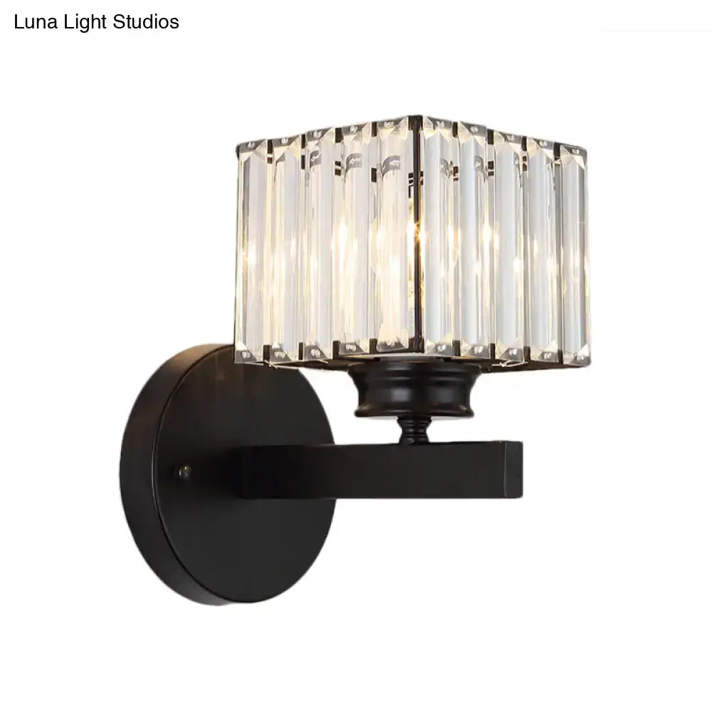 DecorBites™ Postmodern Crystal Block Wall Sconce with Brass/Black Backplate for Bedroom