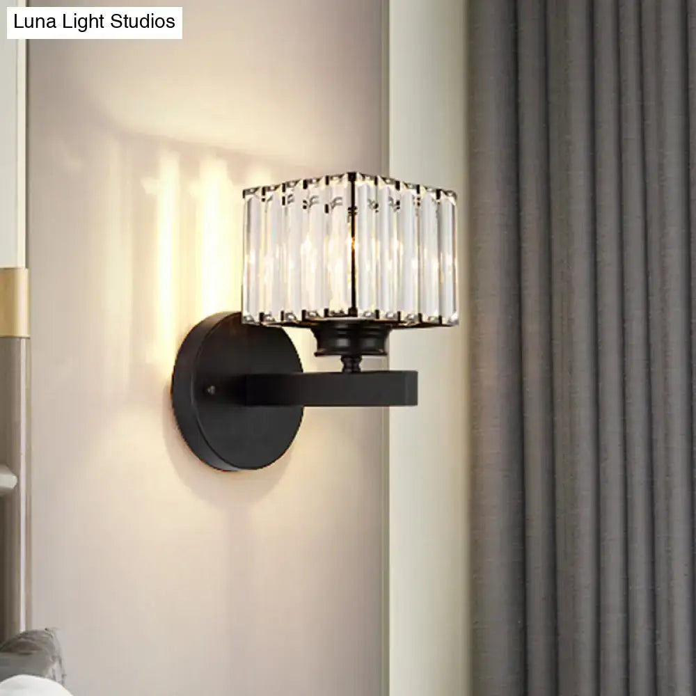 DecorBites™ Postmodern Crystal Block Wall Sconce with Brass/Black Backplate for Bedroom