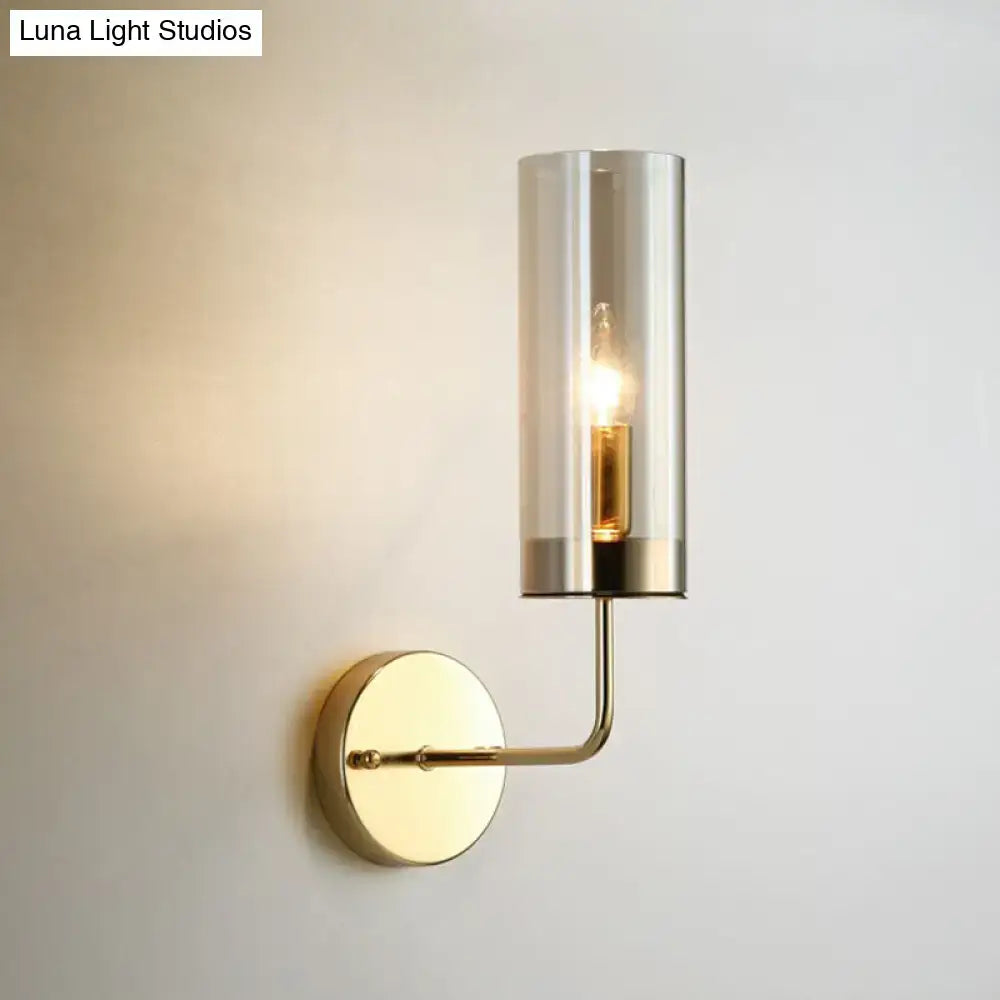 Postmodern brass finish smoked glass wall lamp bedroom sconce