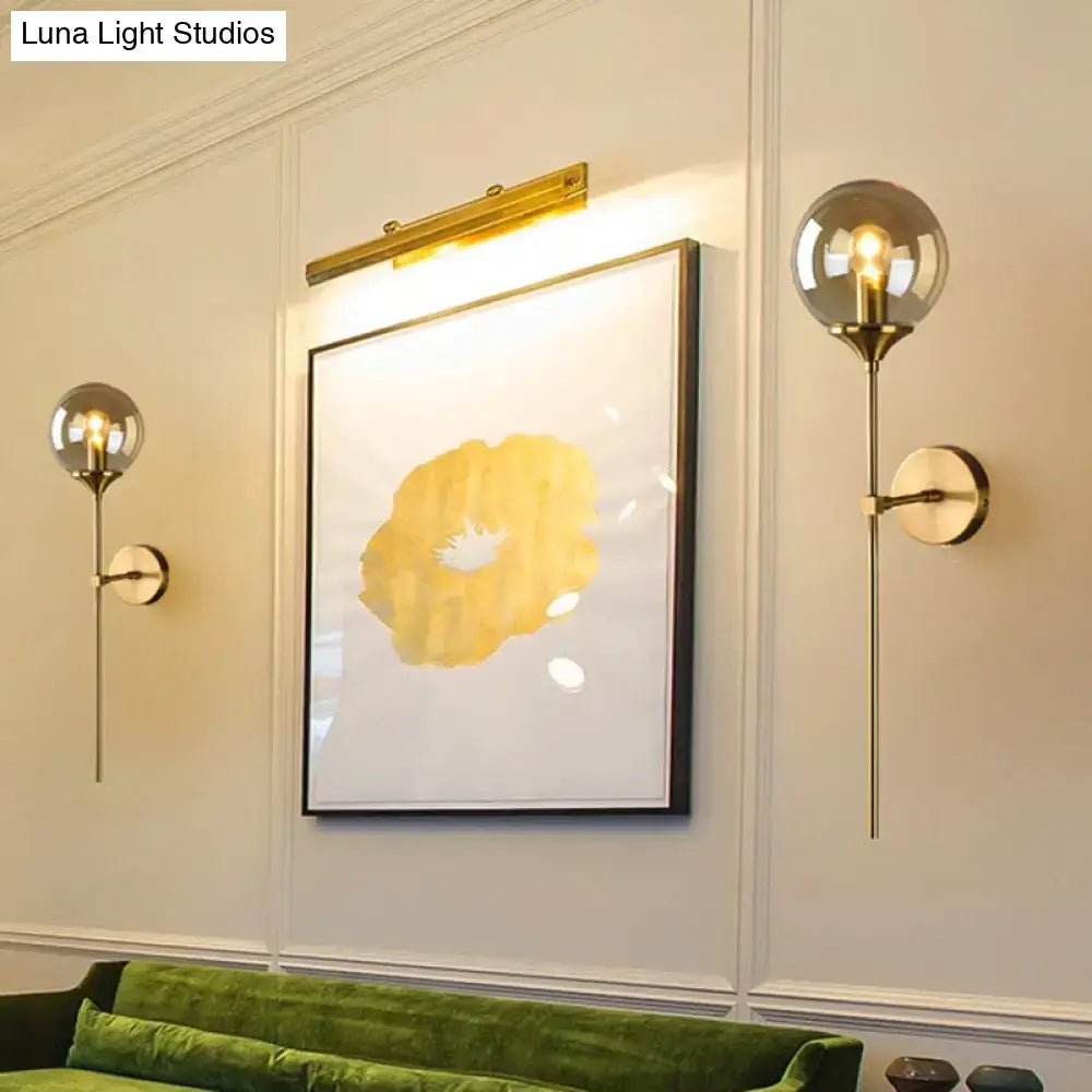 DecorBites™ Postmodern Brass Pencil Arm Wall Lamp Sconce with Ball Glass Shade