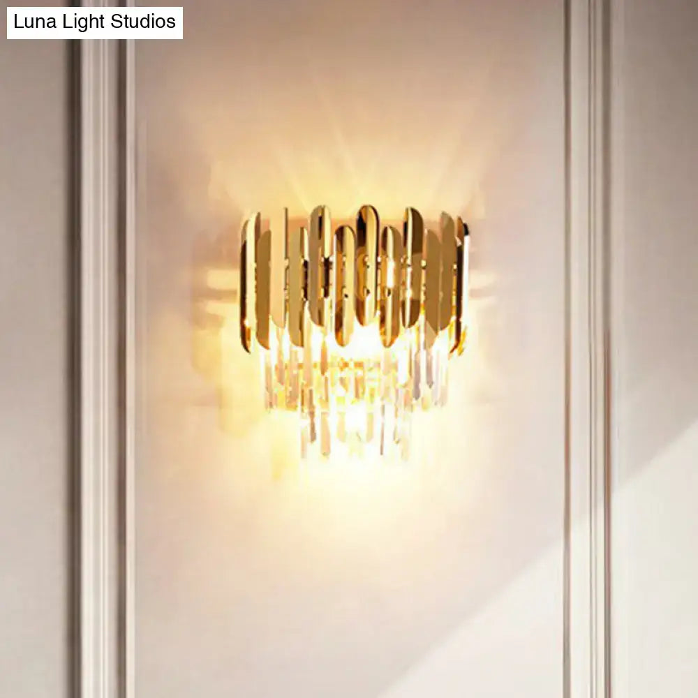 Postmodern brass tiered flush wall sconce crystal bedroom light