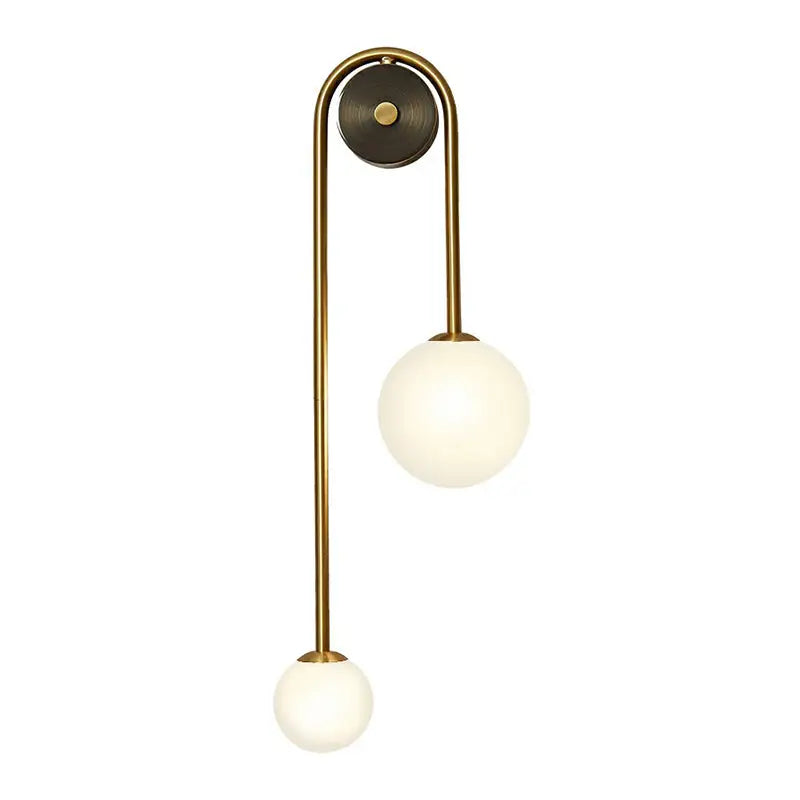 DecorBites™ Postmodern Brass Arc Wall Sconce Light with Opal Glass Shade - 2-Head Metal Design