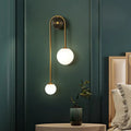 DecorBites™ Postmodern Brass Arc Wall Sconce Light with Opal Glass Shade - 2-Head Metal Design