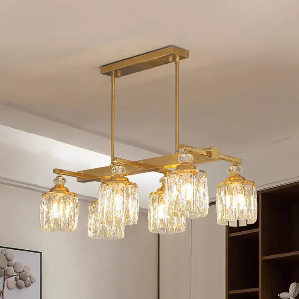 DecorBites™ Postmodern Crystal Gold Island Lamp: Beveled 6-Head Cylinder Hanging Light Fixture