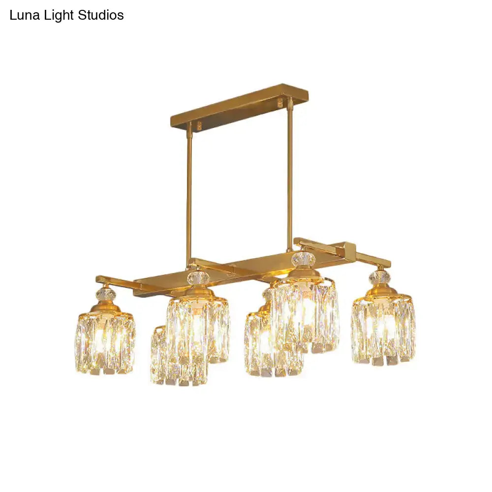 DecorBites™ Postmodern Crystal Gold Island Lamp: Beveled 6-Head Cylinder Hanging Light Fixture