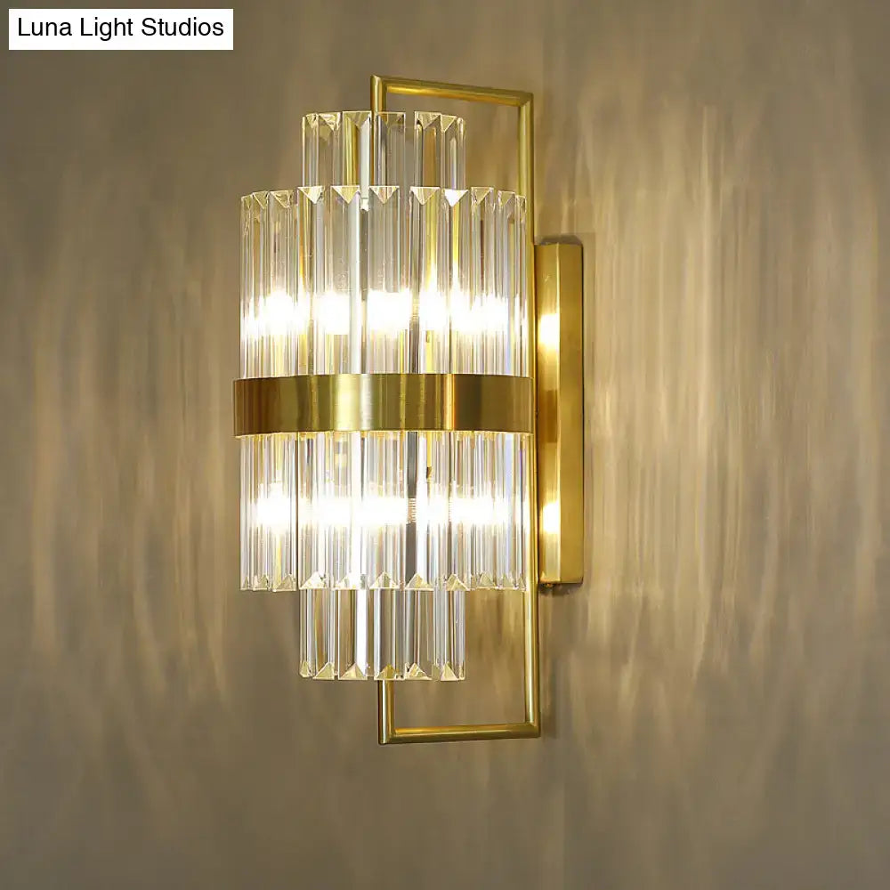 Postmodern gold and crystal wall sconce corridor direct wired electric