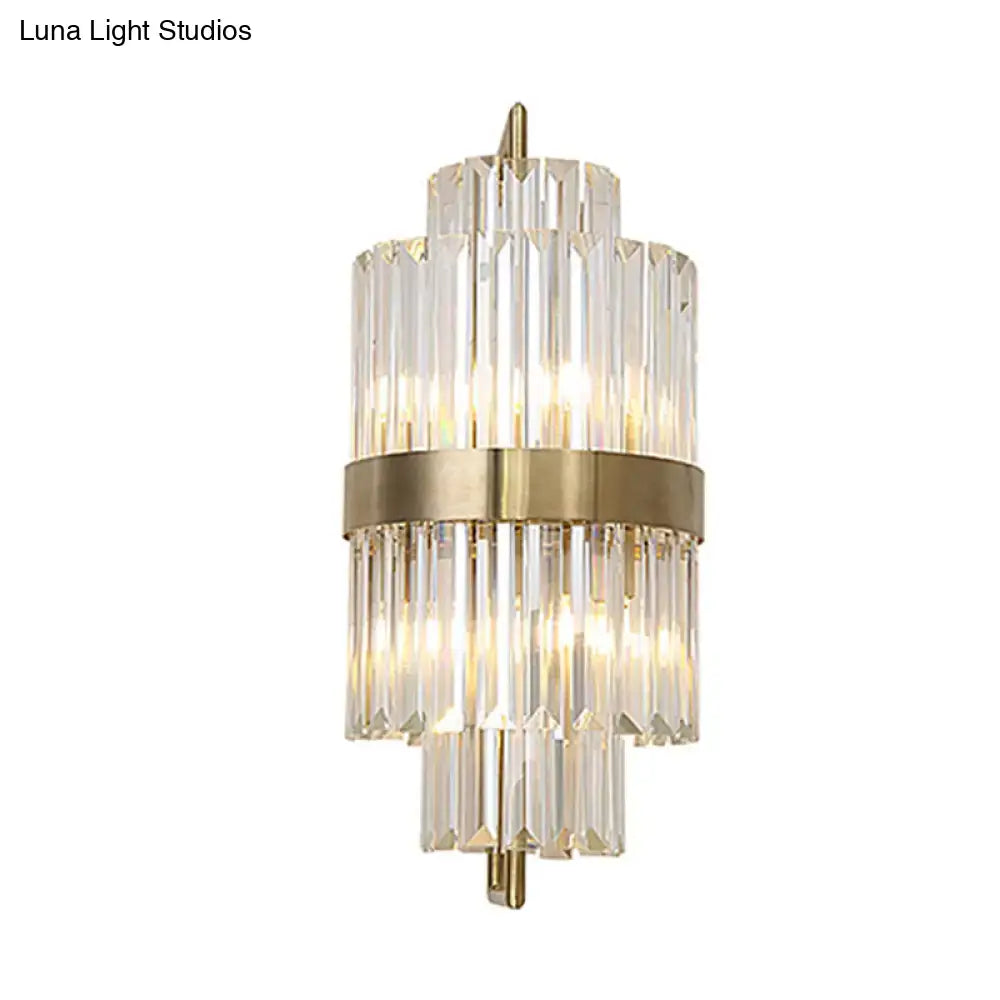 Postmodern gold and crystal wall sconce corridor direct wired electric