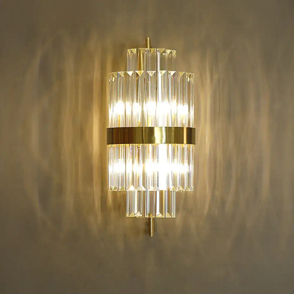 Postmodern gold and crystal wall sconce corridor direct wired electric