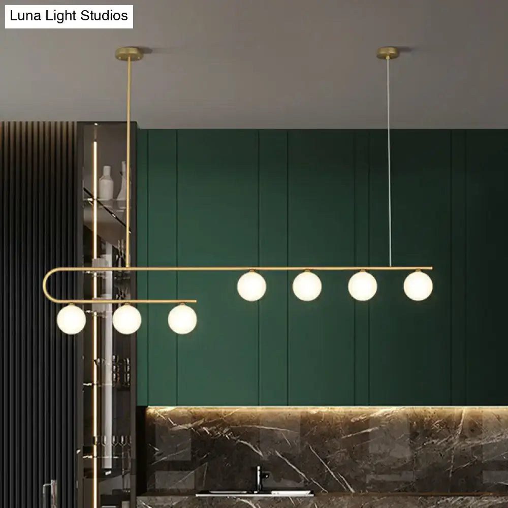 DecorBites™ Postmodern Gold Linear Island Pendant Light with Ivory Ball Glass - LED Hanging Lamp