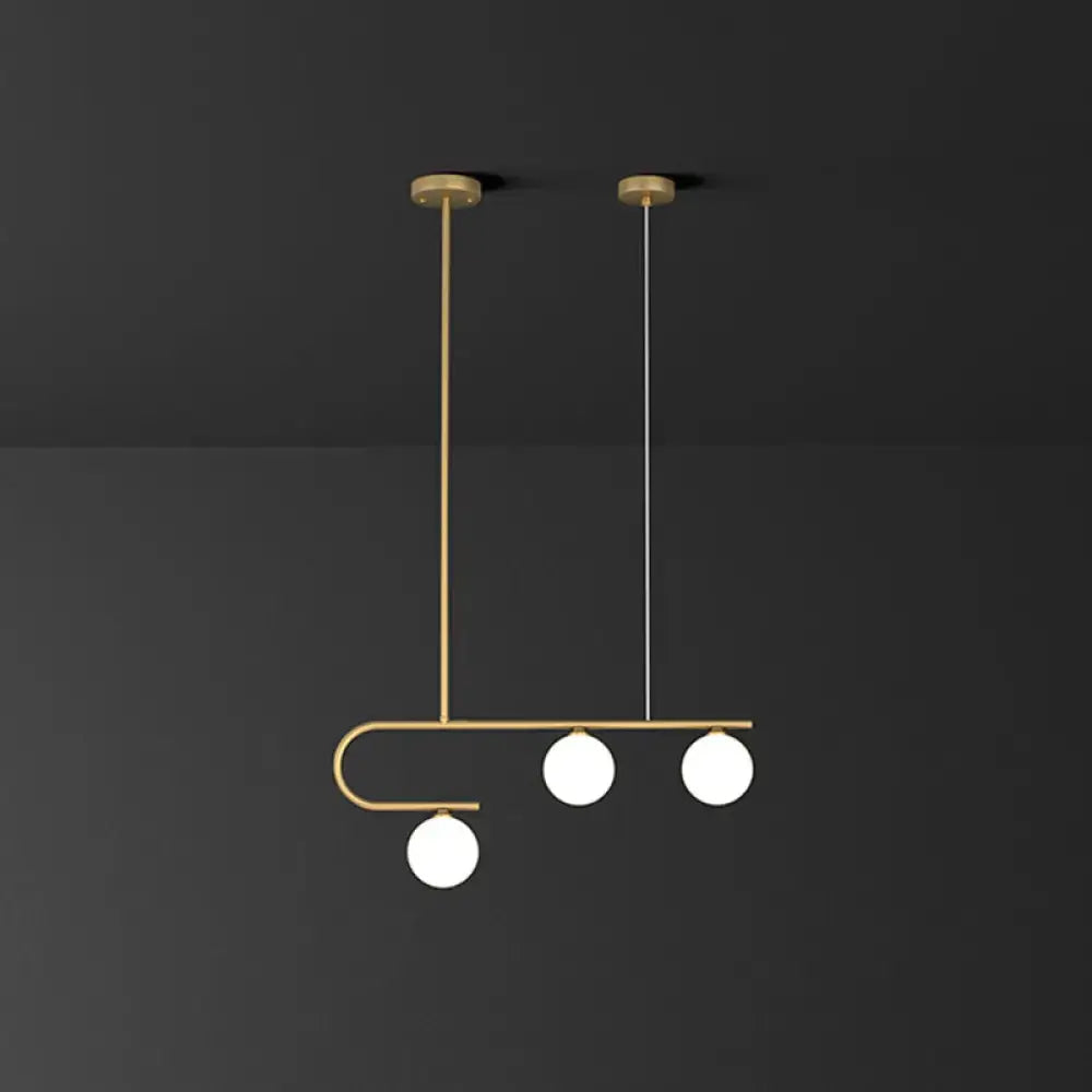 DecorBites™ Postmodern Gold Linear Island Pendant Light with Ivory Ball Glass - LED Hanging Lamp