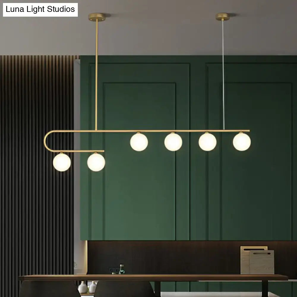 DecorBites™ Postmodern Gold Linear Island Pendant Light with Ivory Ball Glass - LED Hanging Lamp