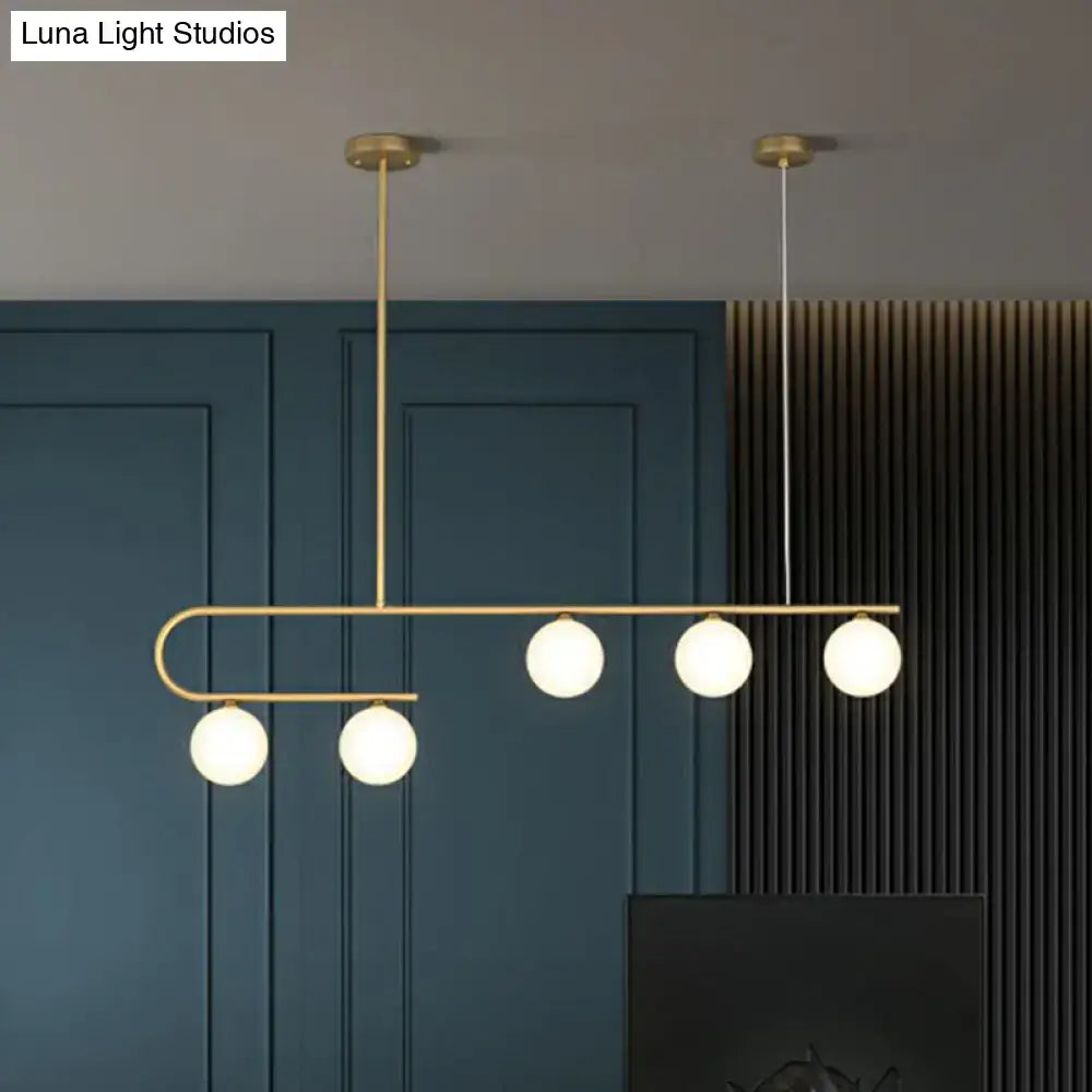 DecorBites™ Postmodern Gold Linear Island Pendant Light with Ivory Ball Glass - LED Hanging Lamp