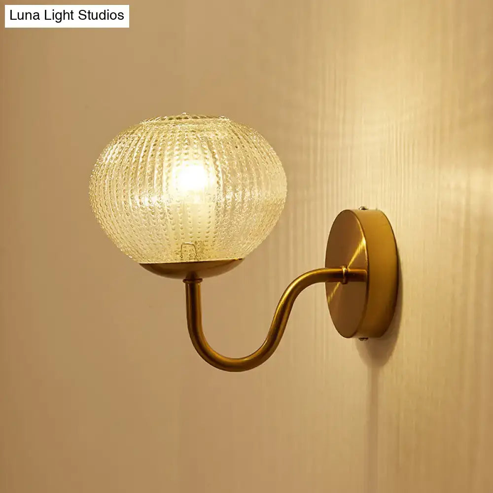 DecorBites™ Postmodern Brass Sconce Bedside Wall Light with Textured Glass Shade - 1-Bulb Ball Shaped Lamp