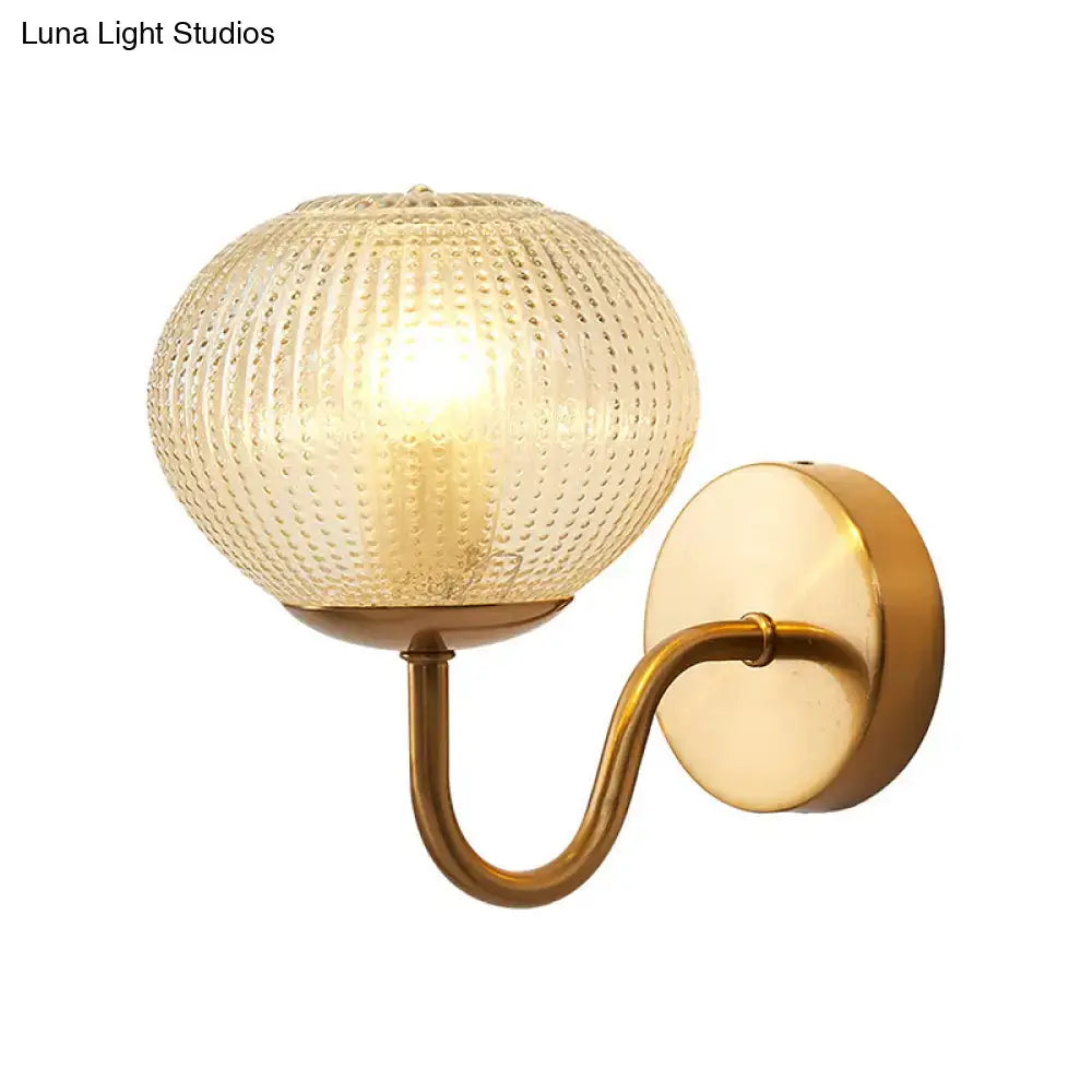 DecorBites™ Postmodern Brass Sconce Bedside Wall Light with Textured Glass Shade - 1-Bulb Ball Shaped Lamp