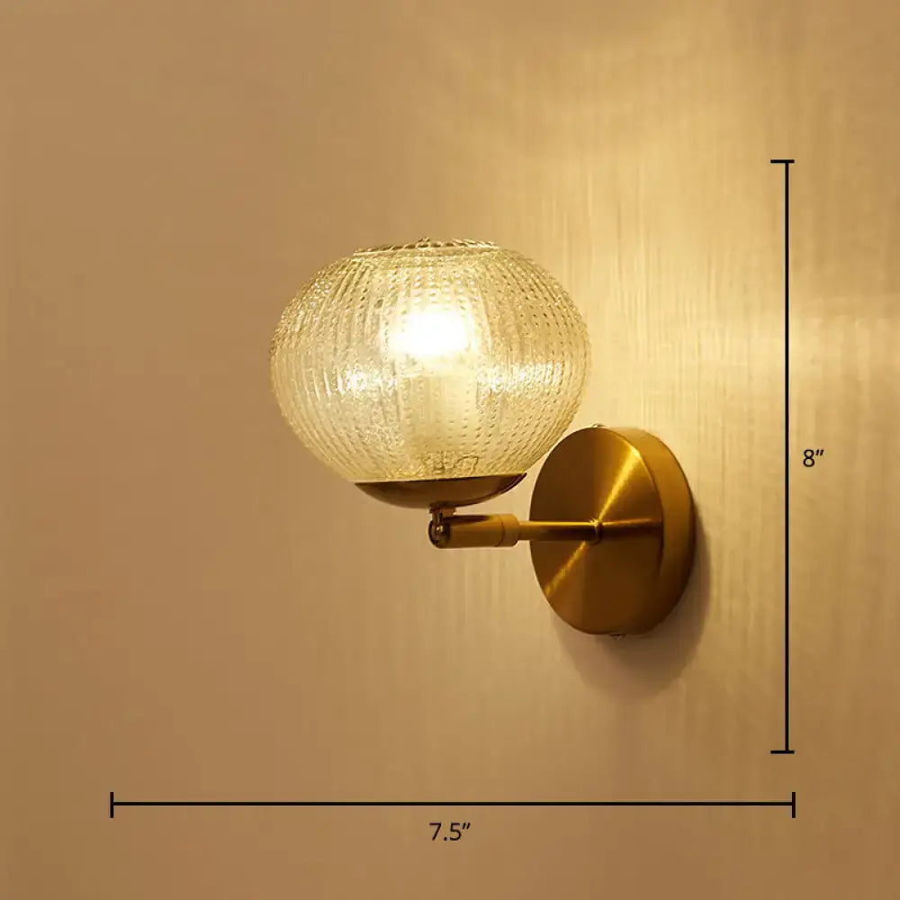 DecorBites™ Postmodern Brass Sconce Bedside Wall Light with Textured Glass Shade - 1-Bulb Ball Shaped Lamp