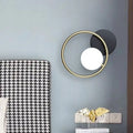 DecorBites™ Postmodern Gold and Black Ring Wall Mounted Sconce Lamp - 1-Light Metallic Fixture