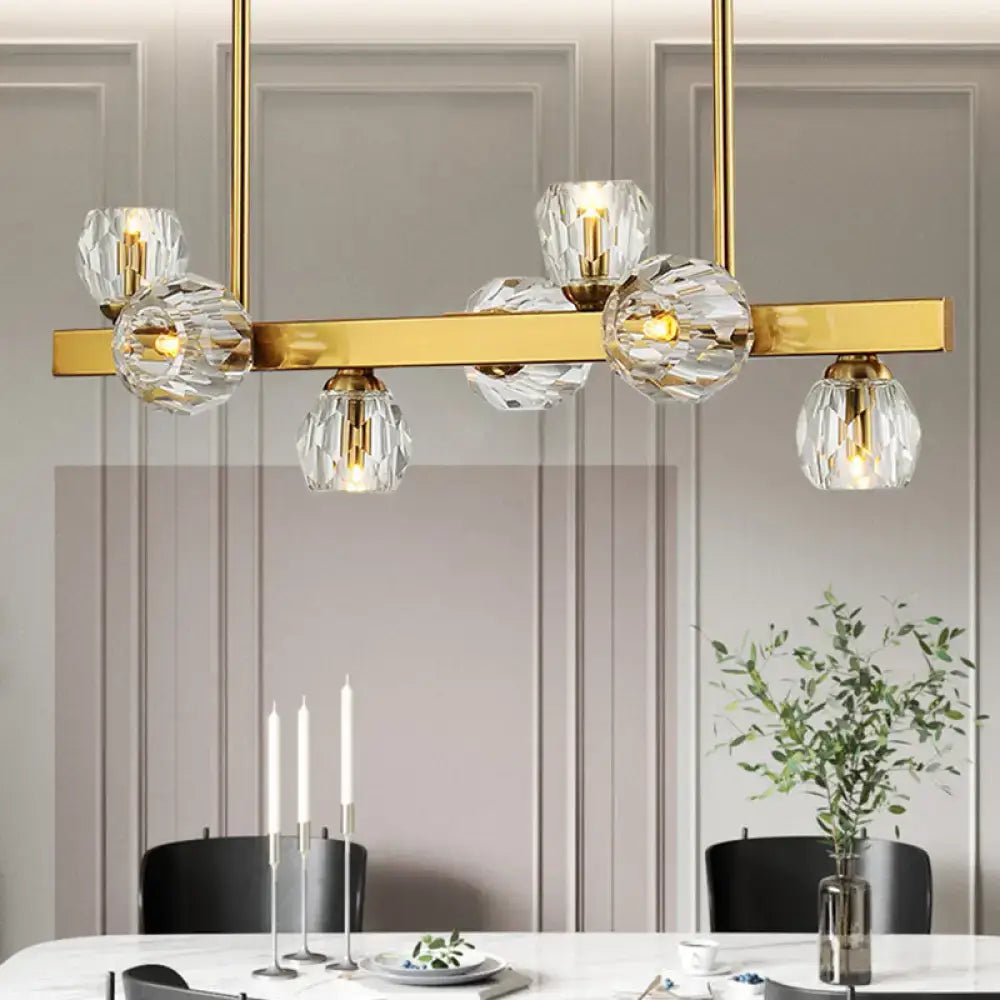 DecorBites™ Postmodern Crystal Ball Pendant - Gold Branch Design | 7-Light Island Lighting for Dining Room Ceiling