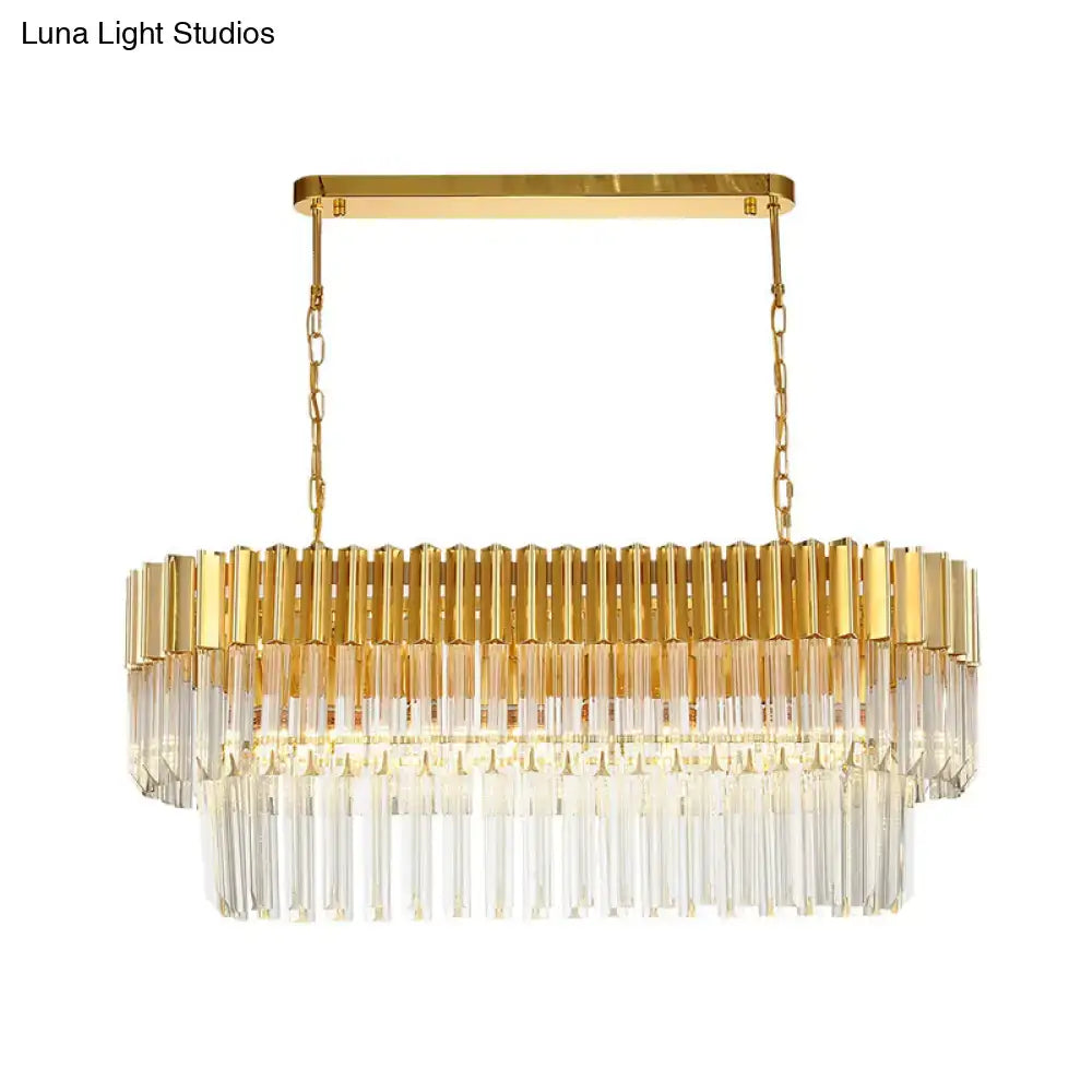 Postmodern gold & clear crystal island light fixture dining room