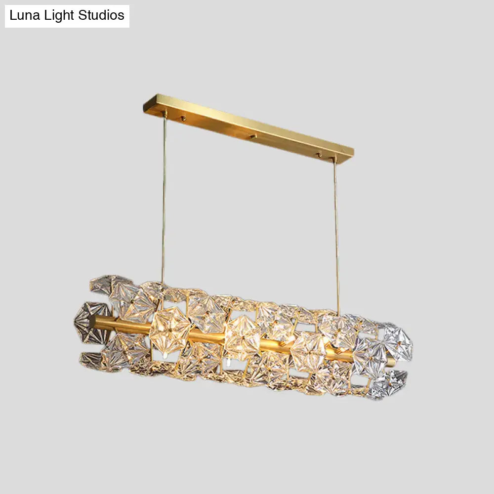 DecorBites™ Postmodern Brass Pendant Lamp with Crystal Hexagon Shade for Restaurant Lighting - 18 Bulbs Island Fixture