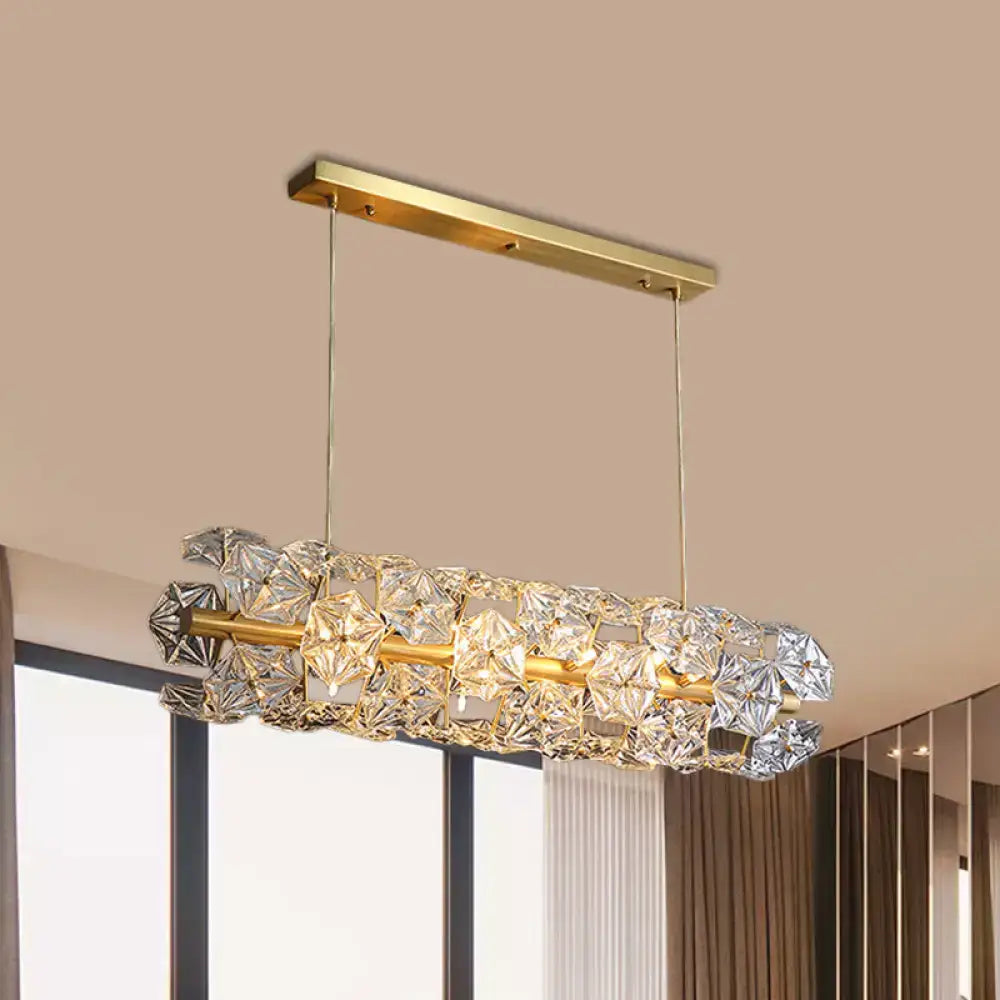 DecorBites™ Postmodern Brass Pendant Lamp with Crystal Hexagon Shade for Restaurant Lighting - 18 Bulbs Island Fixture