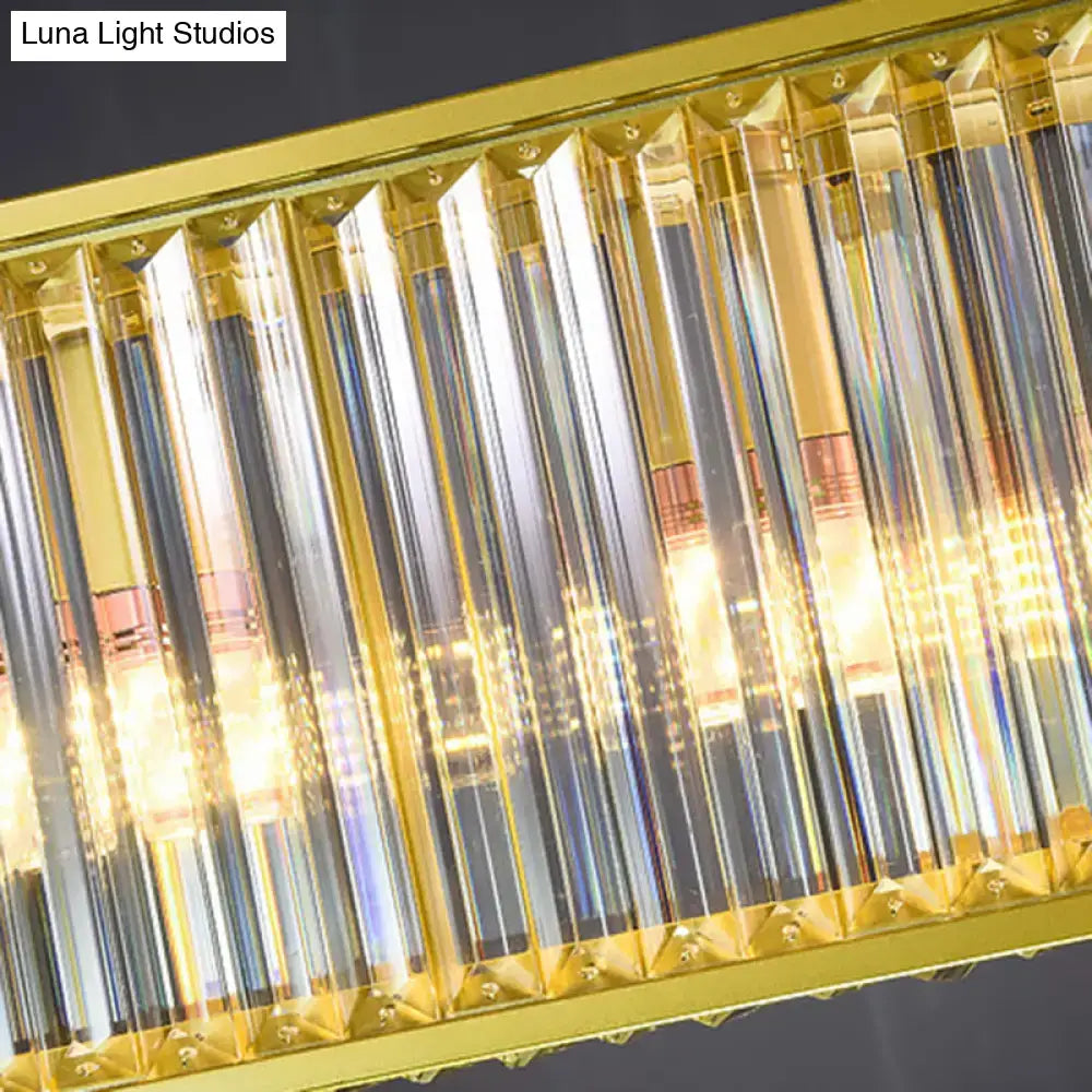 DecorBites™ Gold Crystal Rod Island Light: Postmodern Pendant Fixture with 4 Rectangle Heads