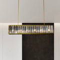 DecorBites™ Gold Crystal Rod Island Light: Postmodern Pendant Fixture with 4 Rectangle Heads