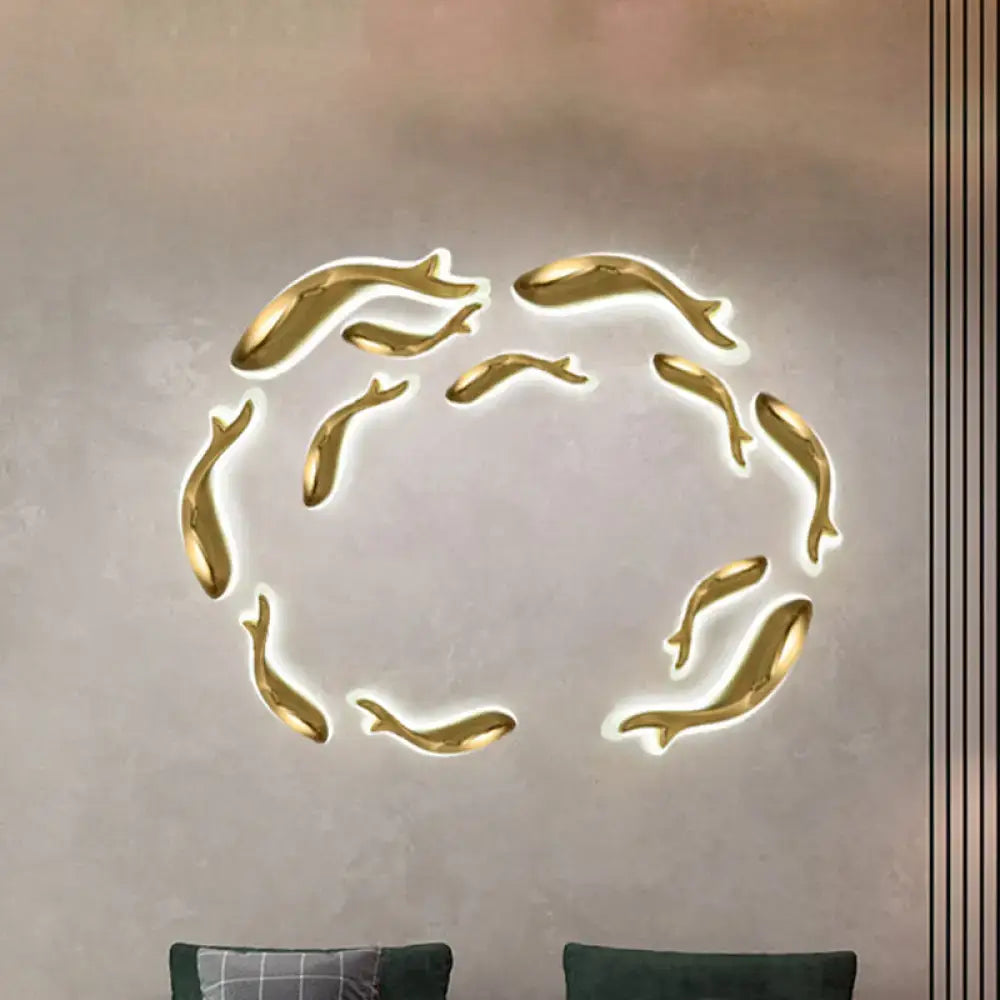 Postmodern gold dolphin led wall lighting fixture bedroom sconce
